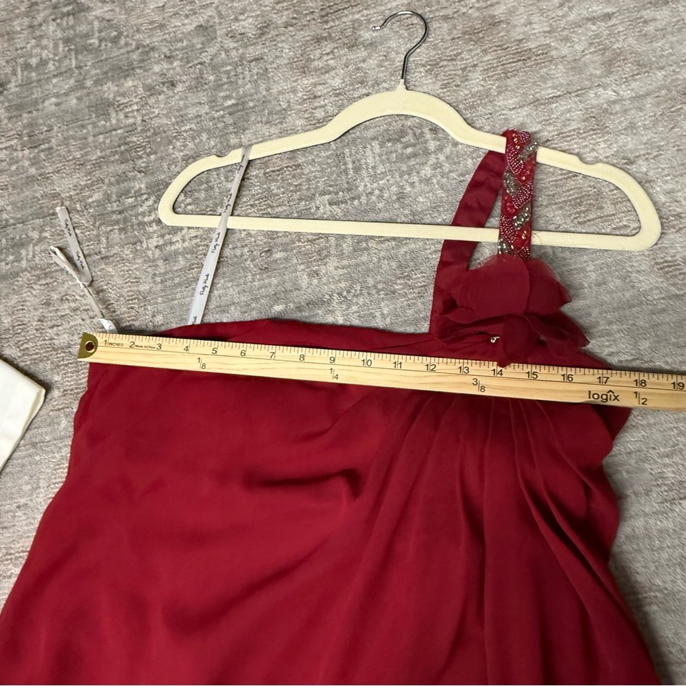 Pretty Maids One Shoulder Beaded Strap Cocktail Scarlet Mini Dress Vintage - Picture 8 of 9